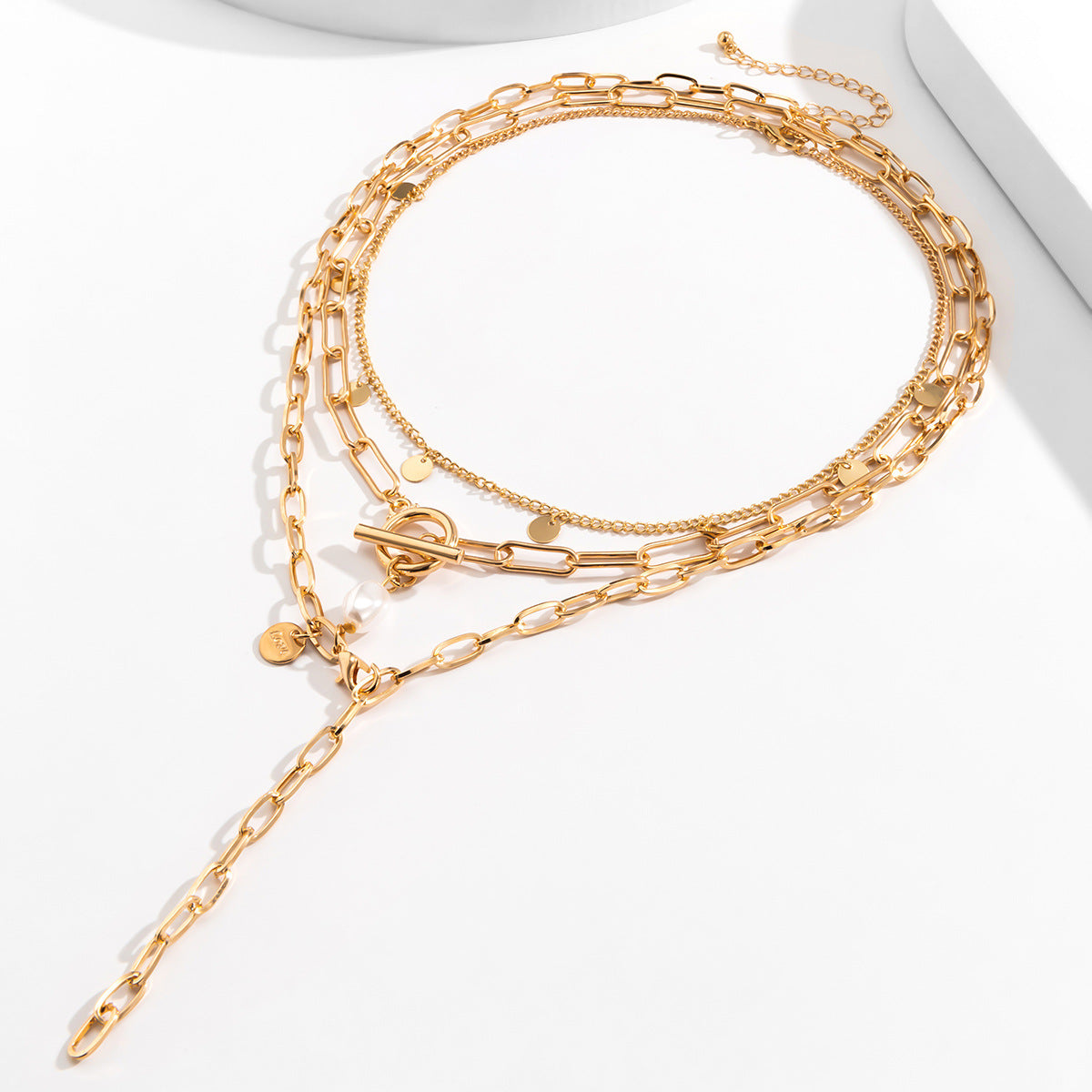 Planderful Vienna Verve Imitation Pearl Y Shaped Necklace For Women Sequined Fringe Cross Chain Statement Jewelry