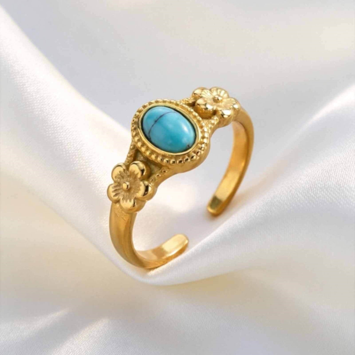 Stainless Steel Oval Egg Powder Spar Flower Opening French Light Girlfriend Gift Ring