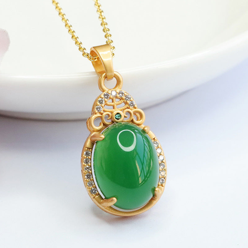 Exquisite Oval Emperor Green Chalcedony Zircon Droplet Necklace - Jewelry for Women