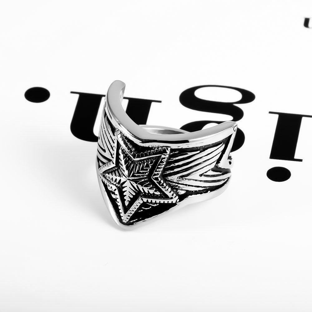 Vintage Titanium Steel Pentagram Wide Ring for Personalized Style - Unisex Accessory for Men and Women