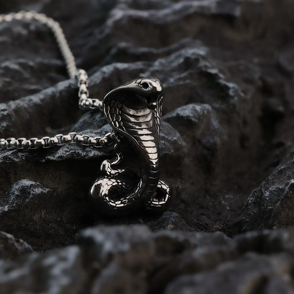 European And American Retro Men's Stainless Steel Mamba Cobra Pendant Necklace