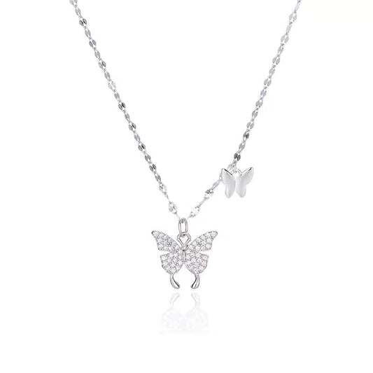 S925 Sterling Silver Butterfly Necklace Women's Premium Clavicle Chain