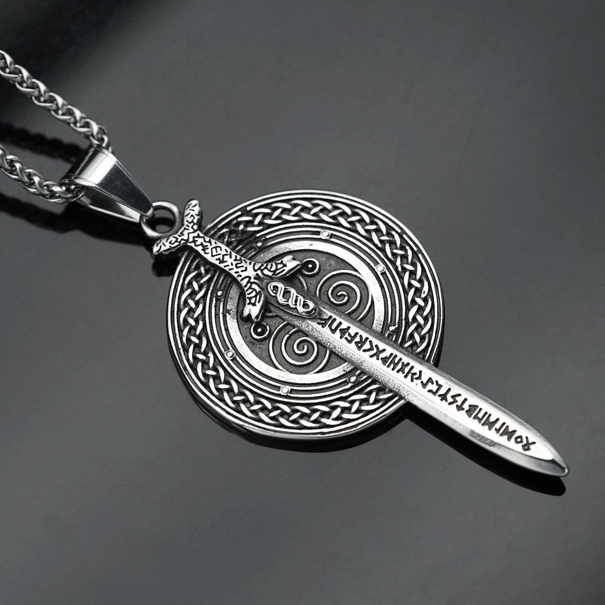 Steel Necklace Vintage Viking Warrior Sword Shield Pendant For Men Everyday Wear Gift Planderful