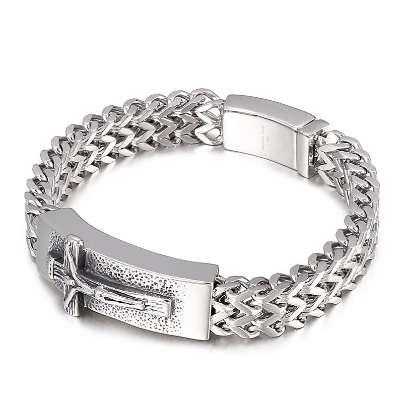 Hip-Hop Style Feather Cross Men's Titanium Bracelet
