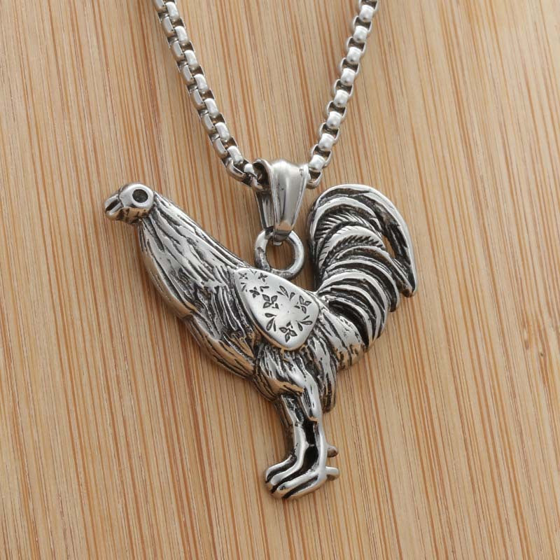 Personalized Titanium Steel Rooster Pendant Necklace for Men - Retro Punk Style