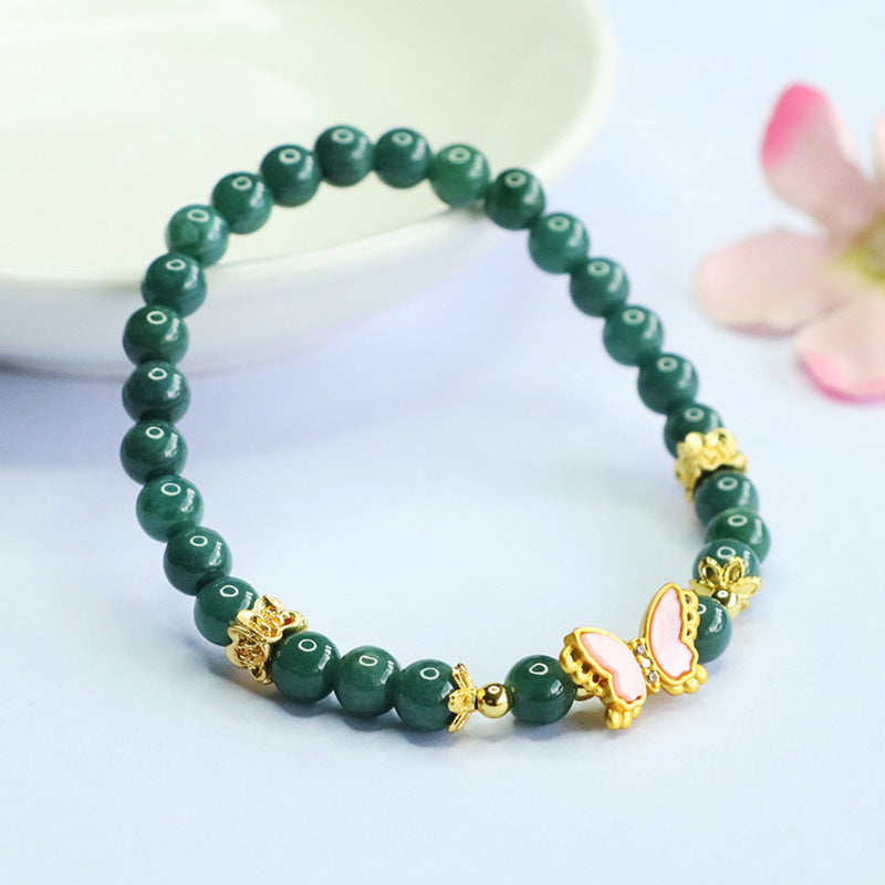 Blue Water Jadeite Butterfly-Wing Beaded Bracelet