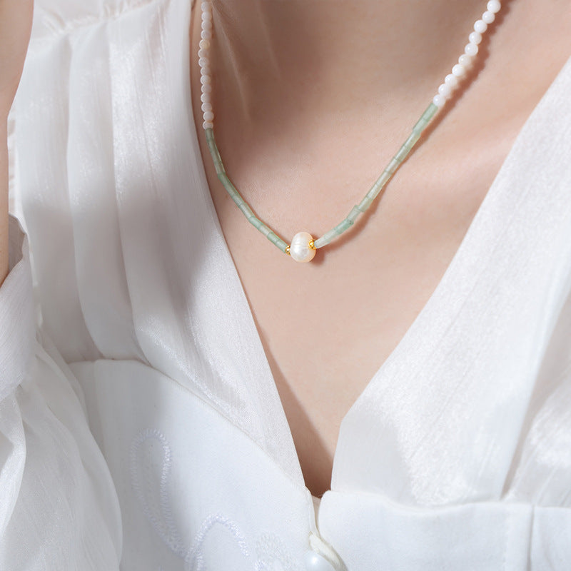 Sweet Breeze Freshwater Pearl Necklace with Titanium Steel Clavicle Chain