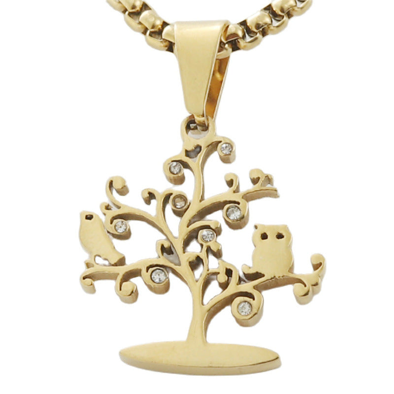 Titanium Steel Multi-Color Tree of Life Pendant Necklace for Men - Retro Trendy Design