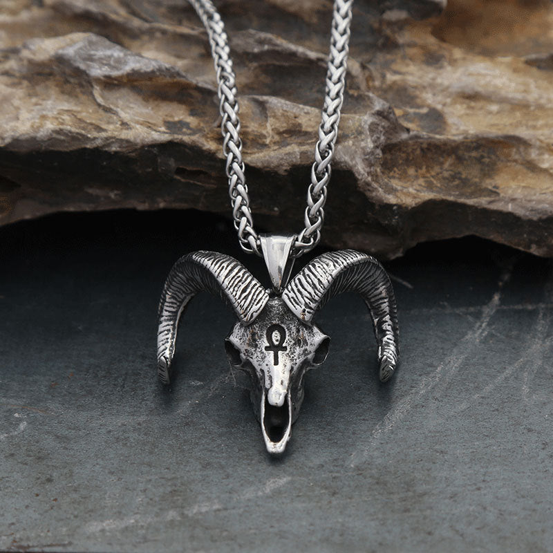 Trend Titanium Steel Sheep Head Pendant Necklace for All