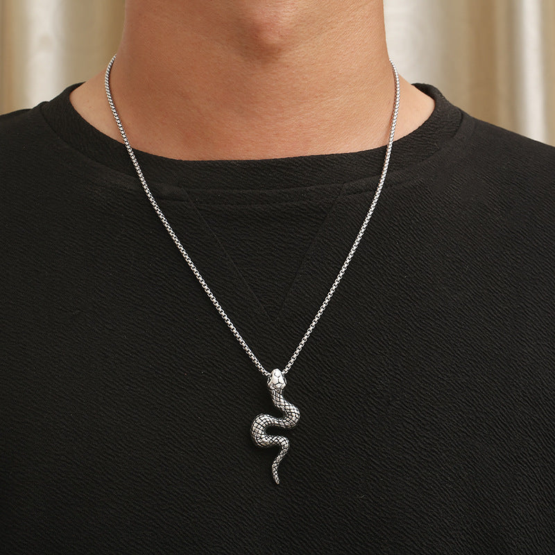 Punk Retro 3D Snake Pendant in Titanium Steel for Men - Zodiac Element Jewelry