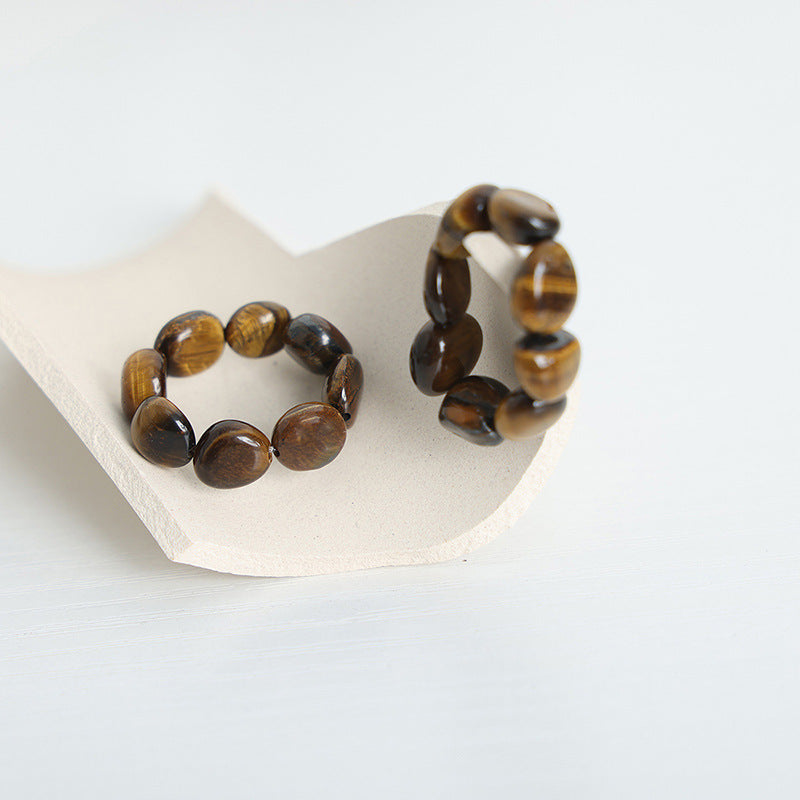 Tiger's Eye Stone Elastic Rope Ring - Elegant Everyday Genie Jewelry for Women