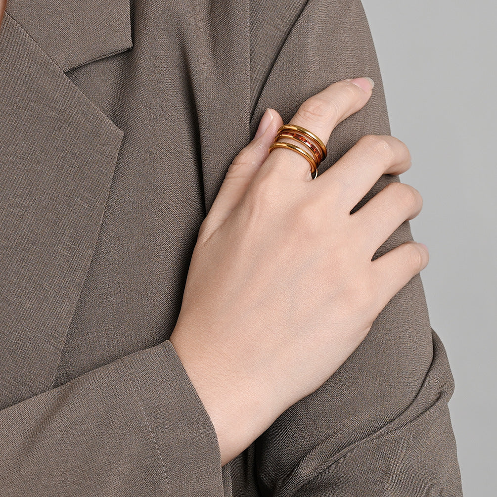 Planderful Collection Everyday Genie Zircon Rings Stacked Set Stainless Steel 18K Gold Plated Unisex Luxury Jewelry