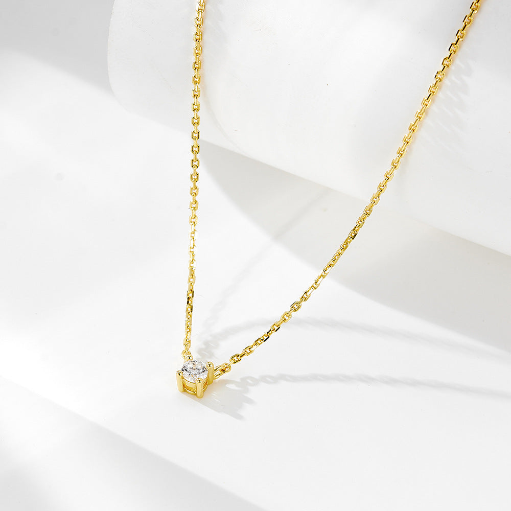 Planderful S925 Sterling Silver Zircon Pendant Necklace Four Prong Luxurious Setting For Women