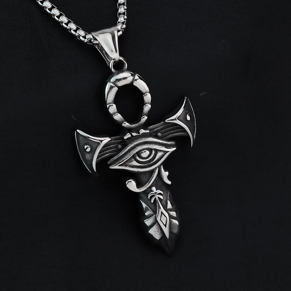 European And American Jewelry Wholesale Titanium Steel Pendant Men's Stainless Steel Necklace Retro Egypt Eye Of Horus For Men