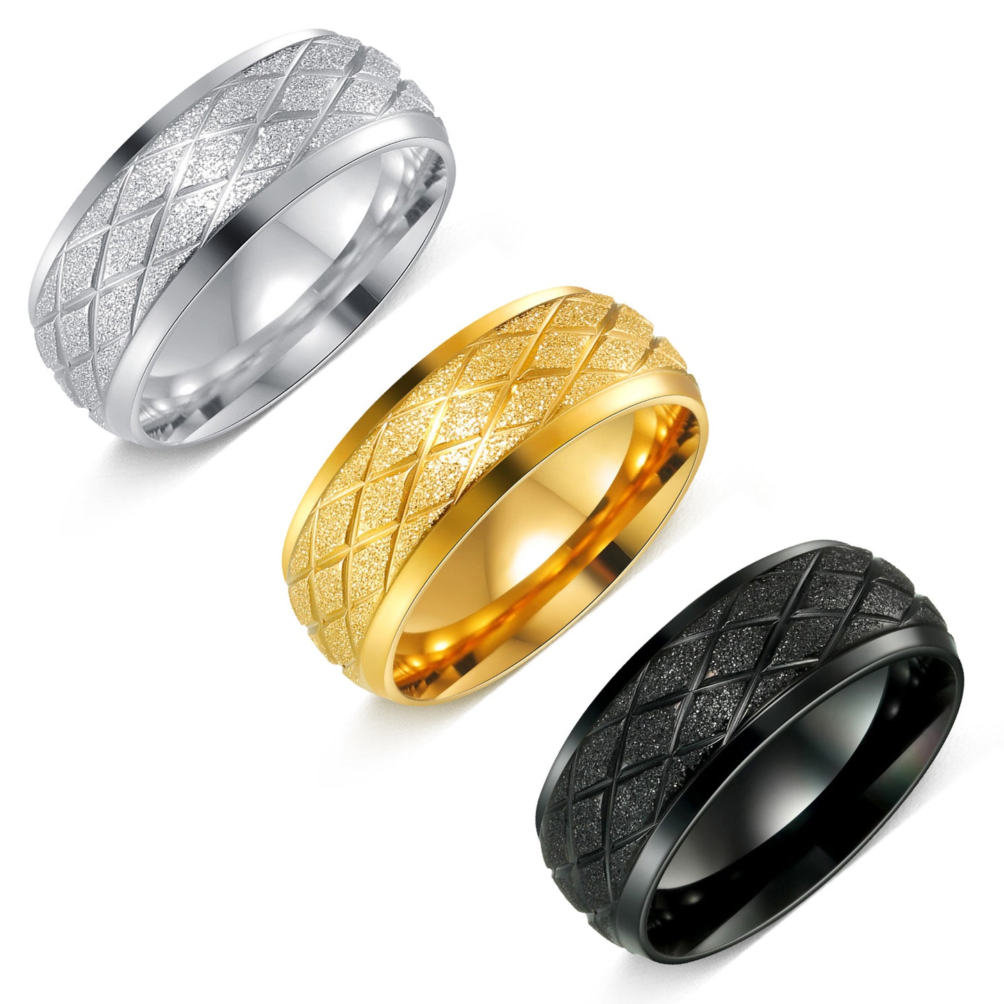 Planderful Everyday Genie Titanium Steel Ring Unisex Matte Rhombus Line Design Statement