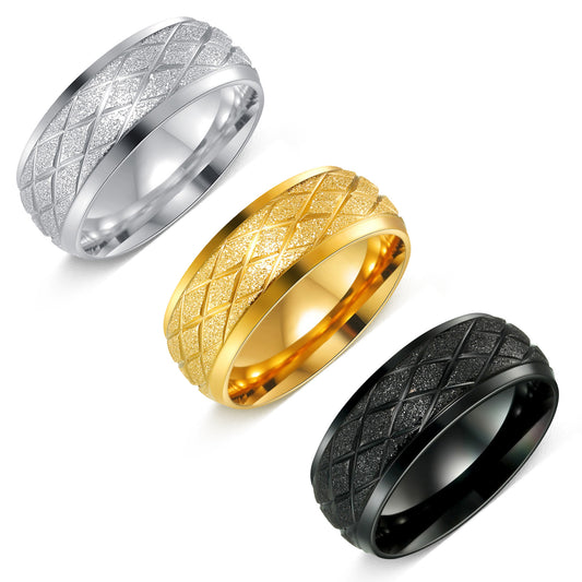 Planderful Everyday Genie Titanium Steel Ring Unisex Matte Rhombus Line Design Statement