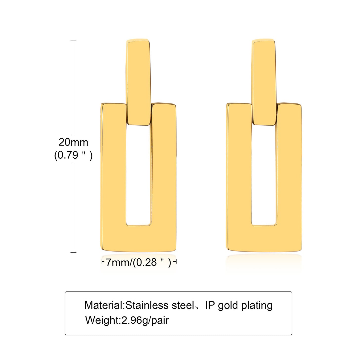 Stainless Steel Geometric Rectangle Earrings for Women Stylish
