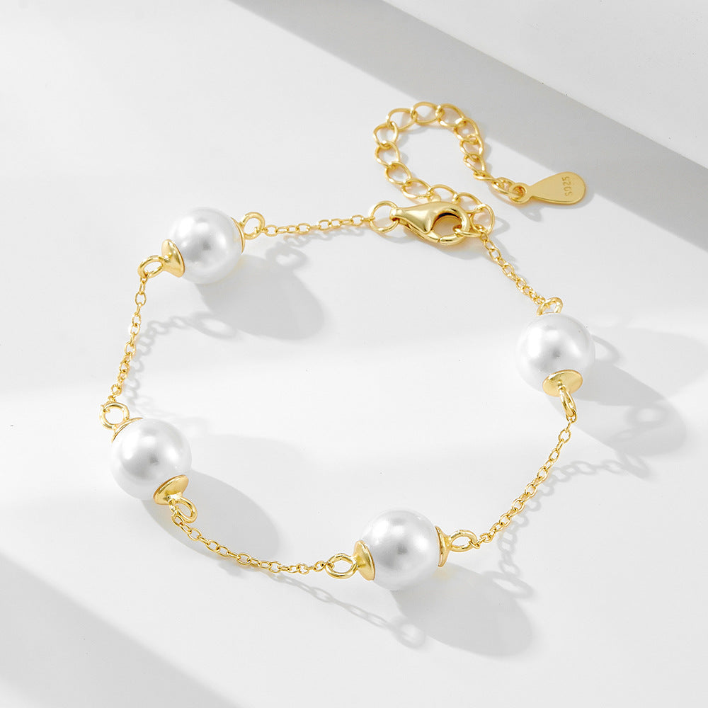 S925 Sterling Silver Pearl Bracelet Wind Beaded Bracelet