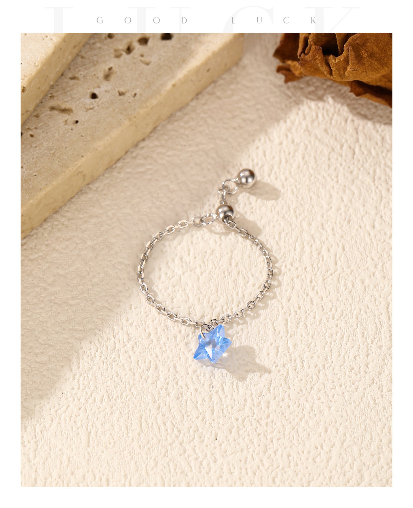 Planderful Everyday Genie Ring – Adjustable Sterling Silver with Dream Blue Star Design