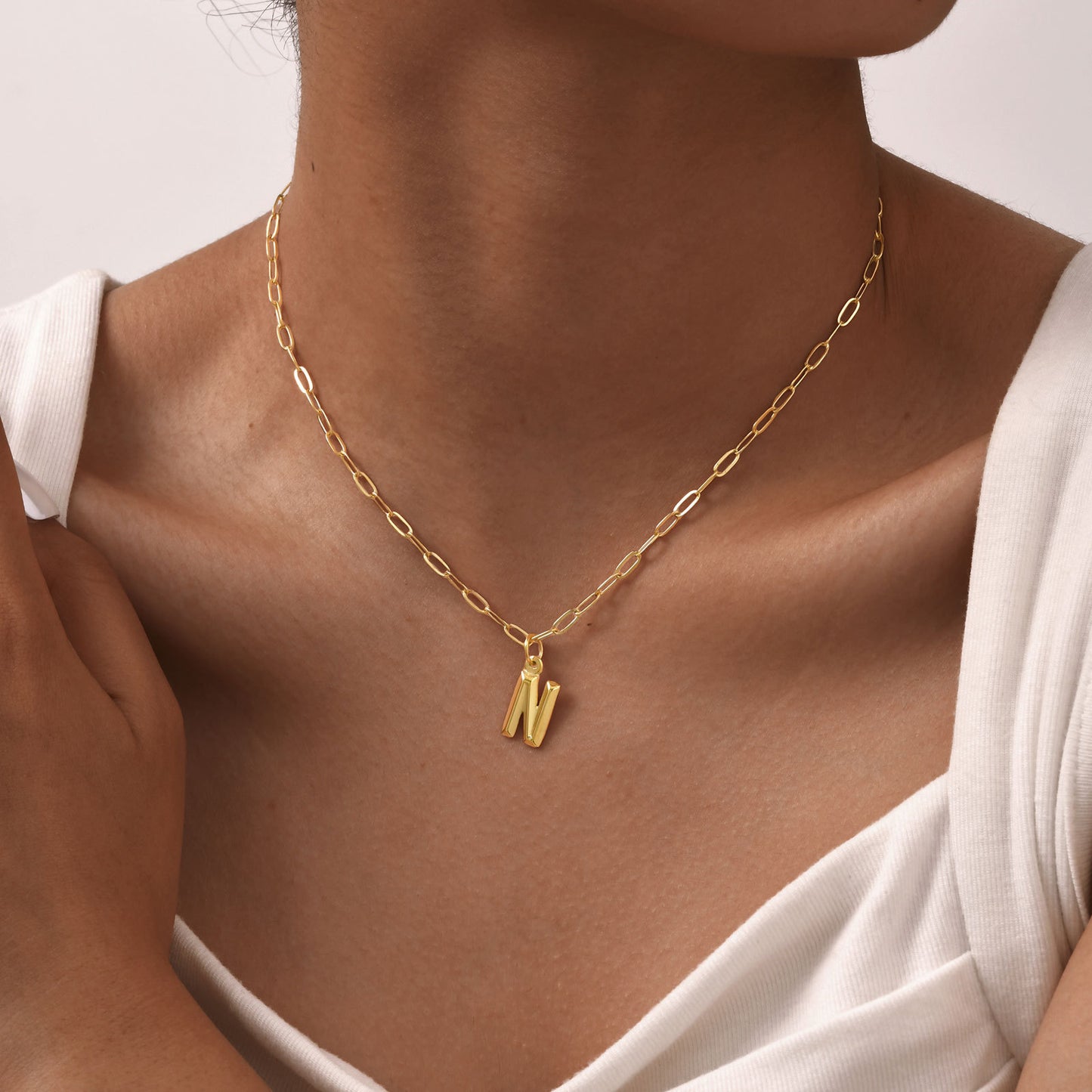 Stainless Steel Small Square Chain – Three-Dimensional Letter Necklace – Gold