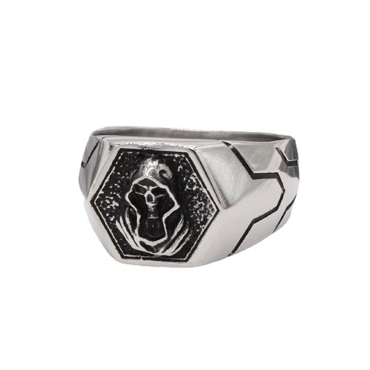 Halloween Skull Wizard Hexagon Titanium Steel Ring for Men