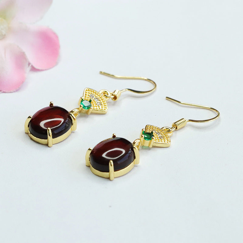 Blood Amber Vintage Fan Drop Earrings