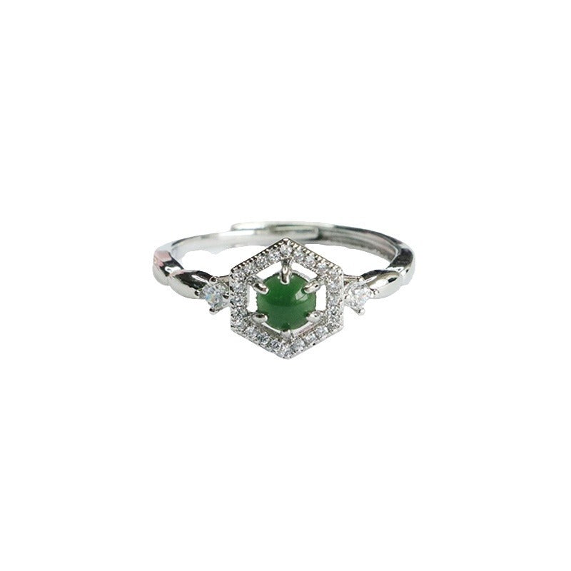 Green Jadeite Diamond-Shape Ring