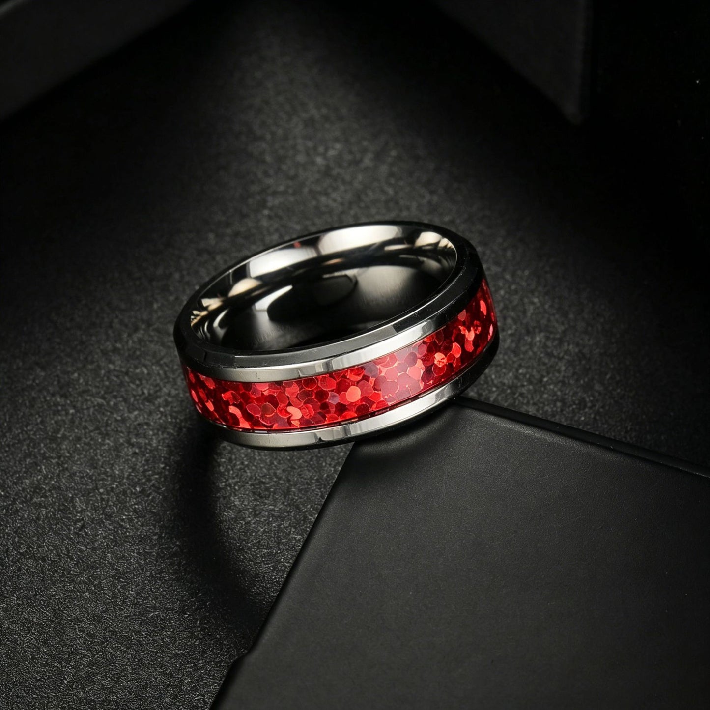 Planderful Opal Ring For Couples Unisex Stainless Steel Durable Jewelry With European Red And Blue Opal