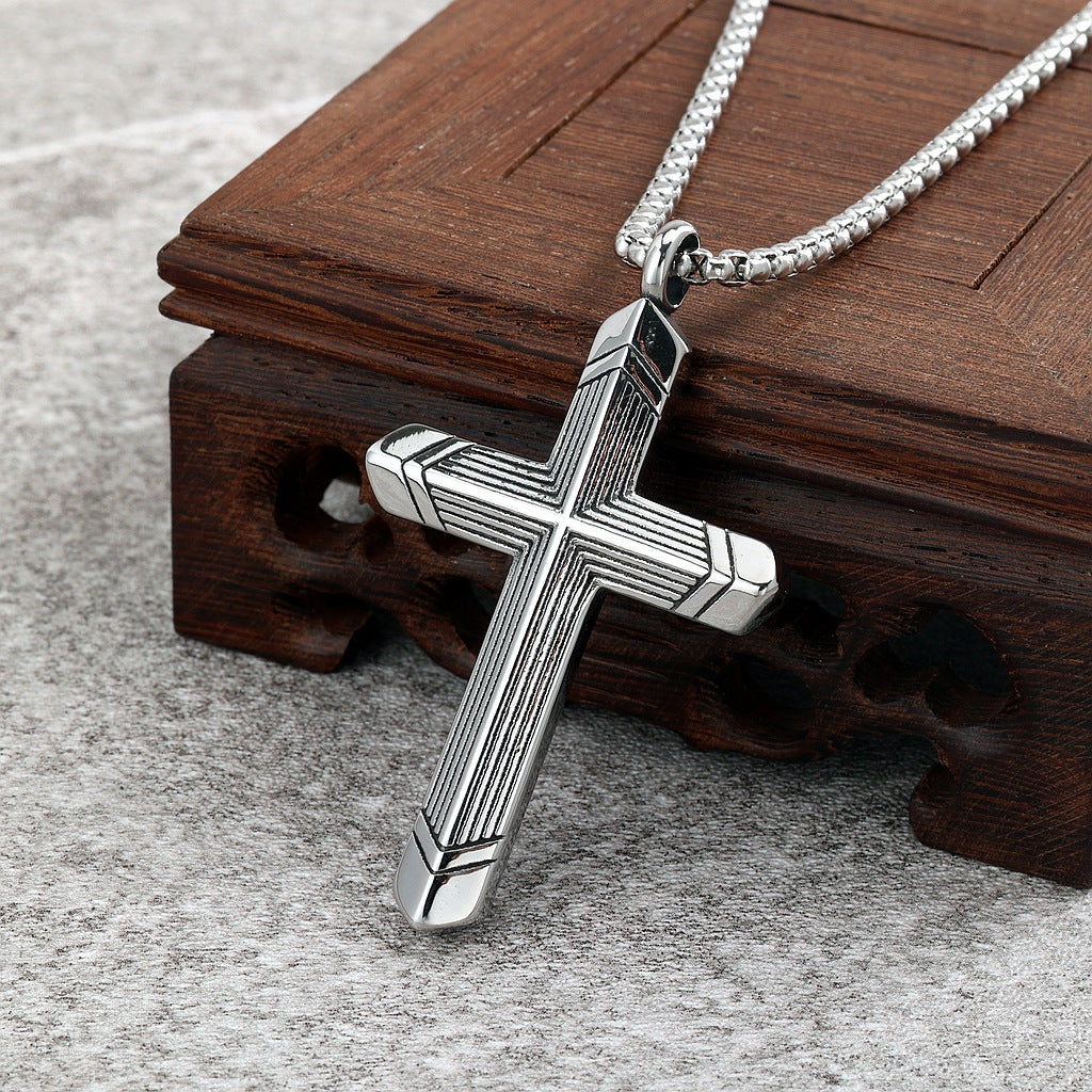 Cross Trendy Stainless Steel Men's Pendant Necklace