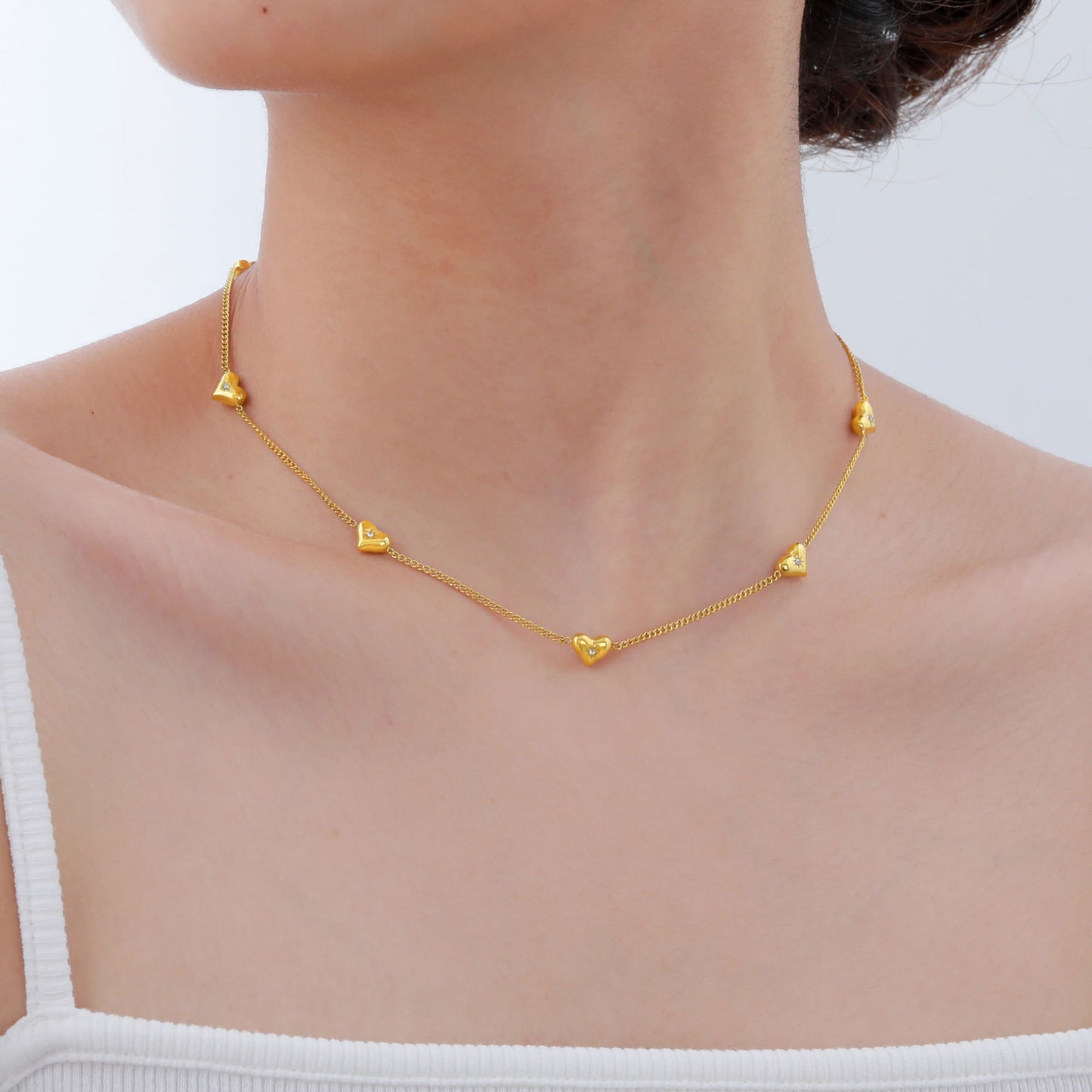 Ladies Stainless Steel Zircon Heart Necklace Gold