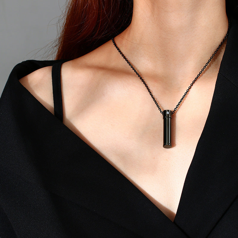 Sweater Chain Stainless Steel Single Zircon Open Urn Pendant