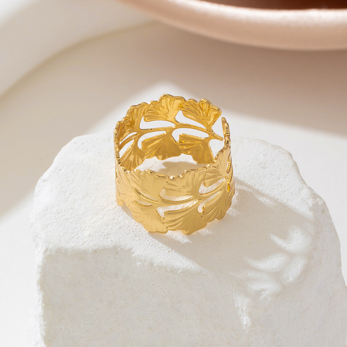 Ginkgo Biloba Women's Jewelry Set Adjustable Metal Rings