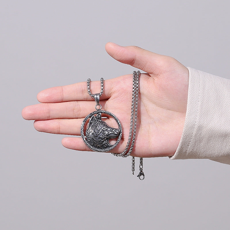 Steel Necklace - Vintage Viking Wolf Head Design