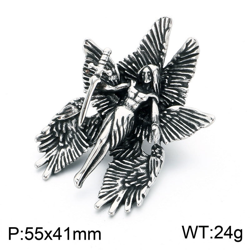 Punk Subculture Mourning Bones Angel Pendant Judgment Angel Stainless Steel Men's Pendant Necklace