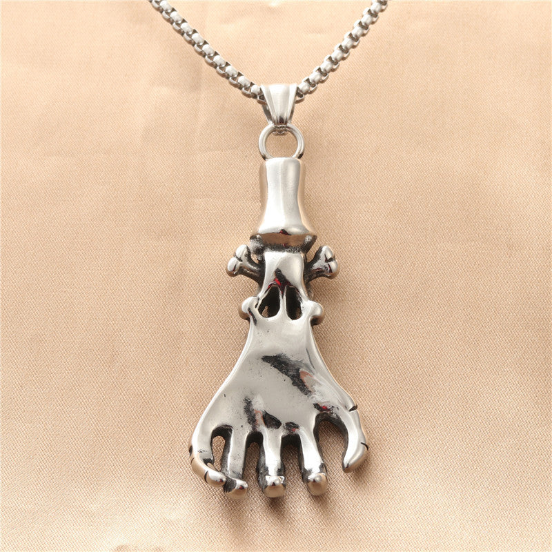 Punk Skull Claw Pendant Necklace for Men - Retro Stainless Steel Jewelry