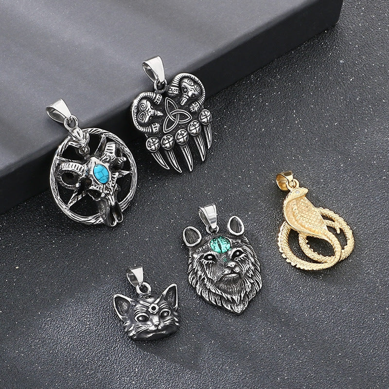 Planderful Mens Pendant Titanium Steel Turquoise Pentagram