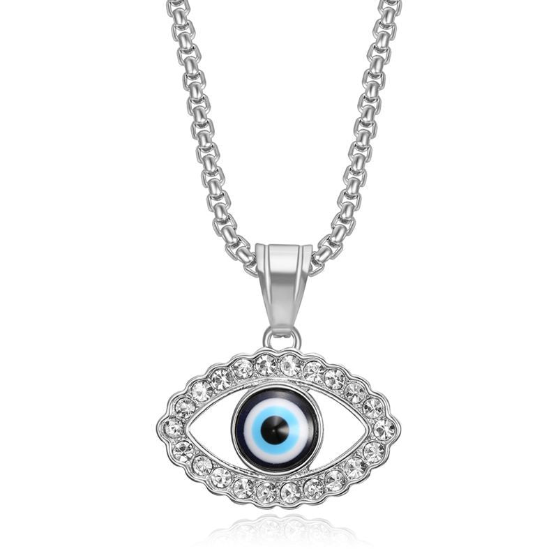Steel Necklace - Statement Hip Hop Turkish Blue Eye Pendant
