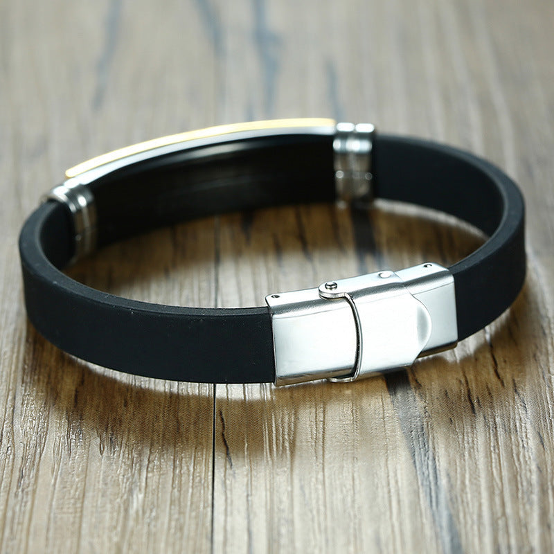 Adjustable Silicone Bracelet Stainless Steel Cross Strap Bracelet for Men