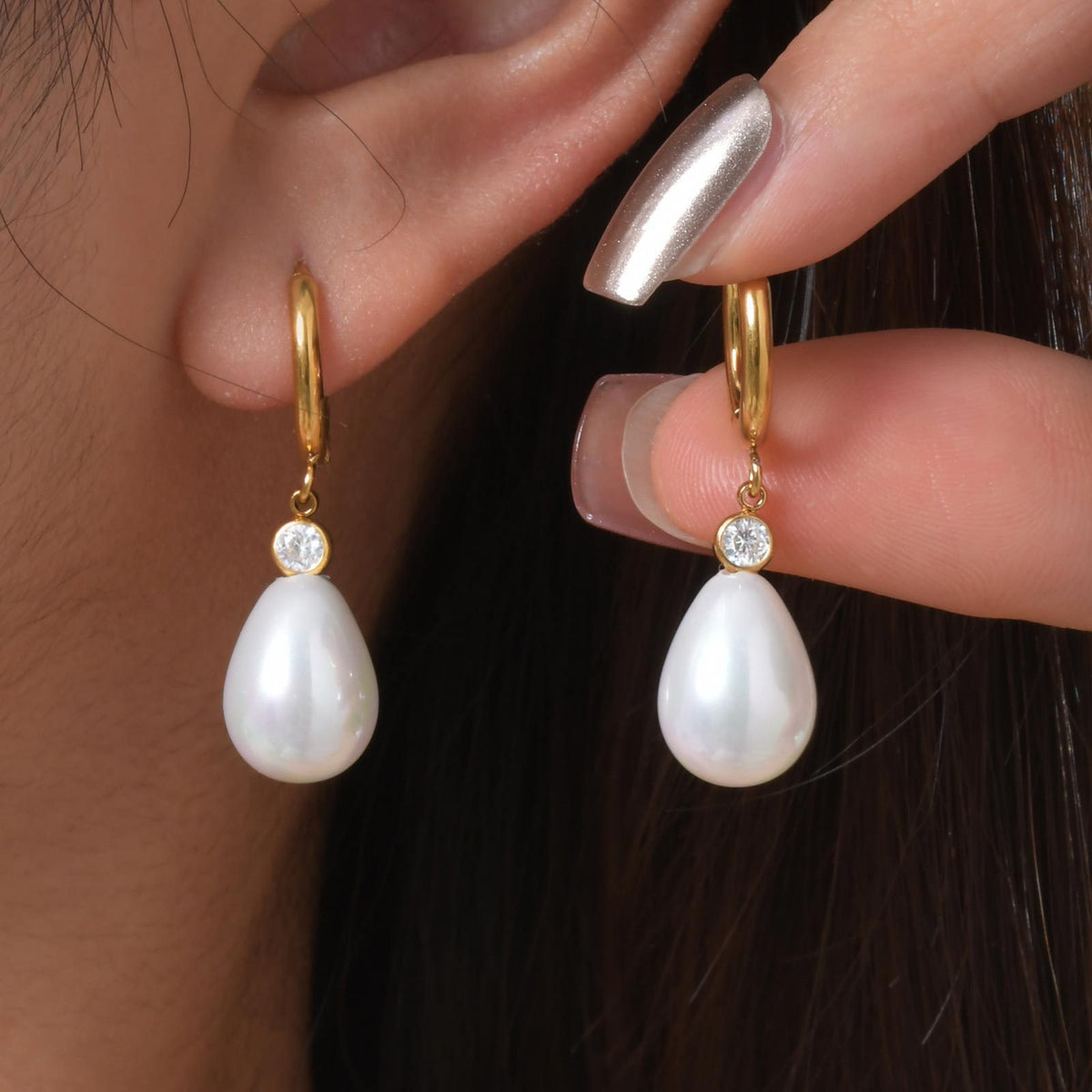 Stainless Steel Zircon Pearl Vintage Earrings