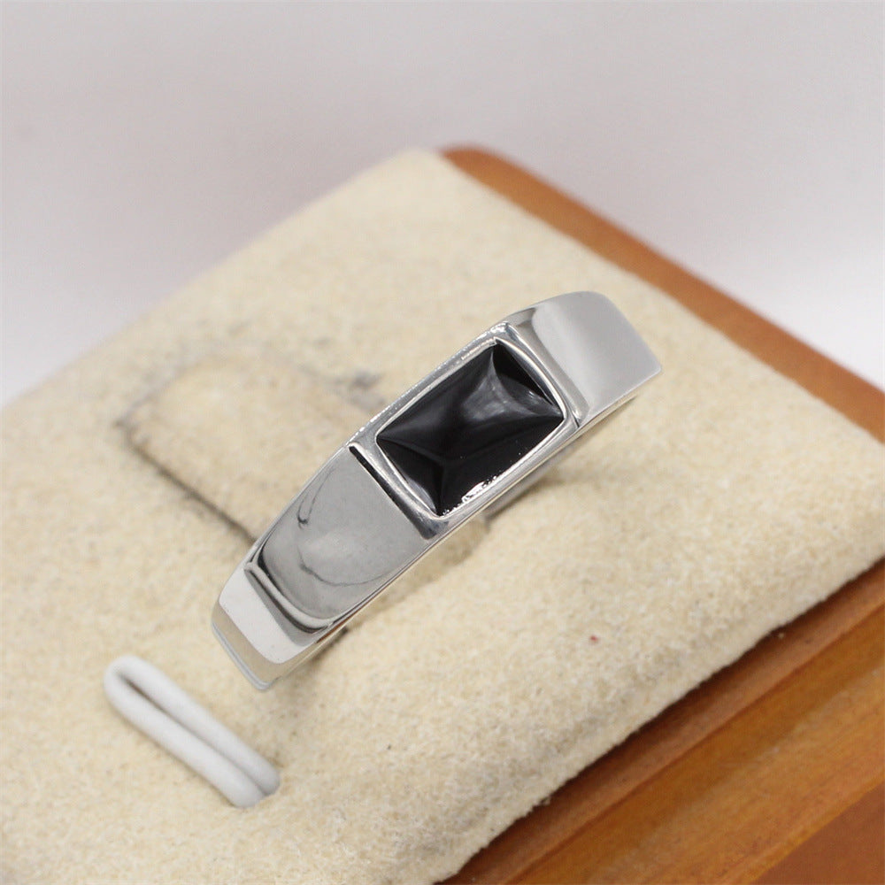 Planderful Jewelry Steel Ring With Rectangular Stone