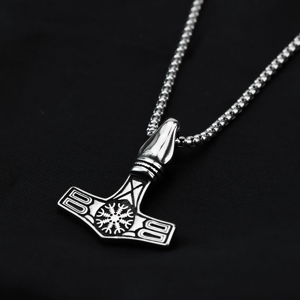 European And American Jewelry Wholesale Titanium Steel Men's Pendant Necklace Retro Viking Hammer