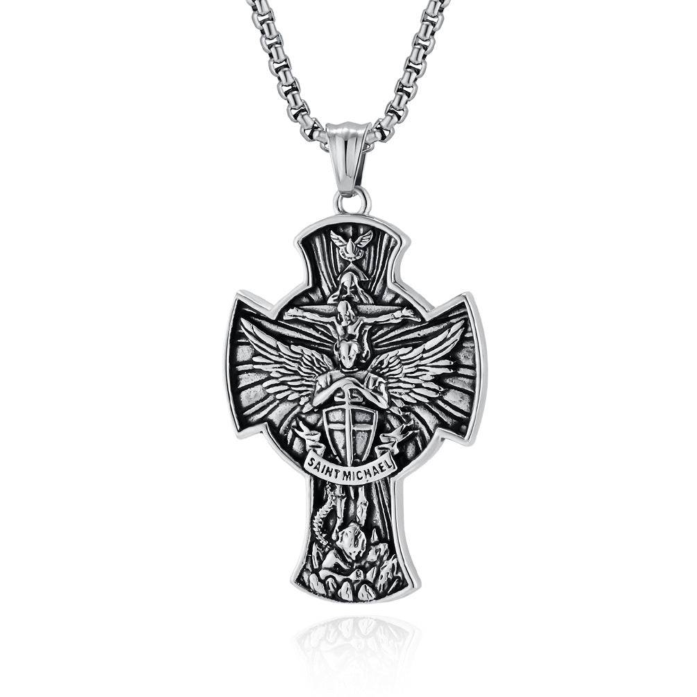 Planderful St Michael Archangel Necklace Titanium Steel Durable Vintage Jewelry For Spiritual Collectors