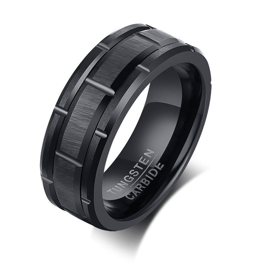 Tungsten Steel Tire Ring Black Men's Groove Ring Wholesale