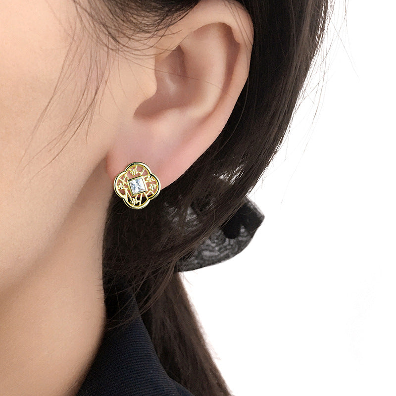 Princess Cut Zircon Plum Sterling Silver Stud Earrings