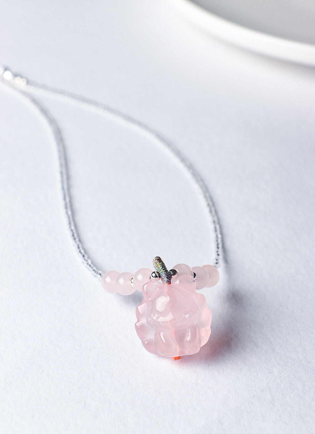 Rose Quartz Crystal Nine-Tailed Fox Pendant Necklace