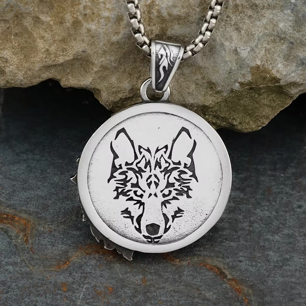 Planderful Viking Wolf Pendant Necklace Double Sided Titanium Steel For Men Norse Legacy Collection