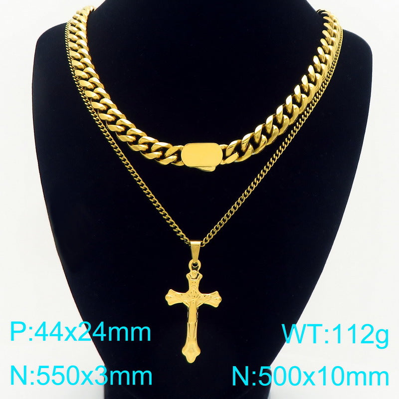 Stacked Sweater Chain Hip Hop Cross Titanium Men Necklace