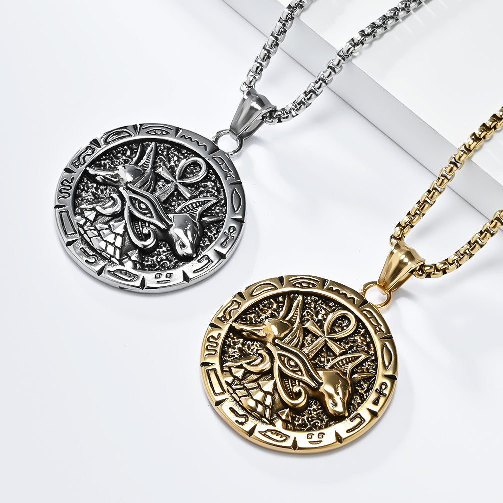 Vintage Egyptian Anka Cross Anubis God Titanium Necklace