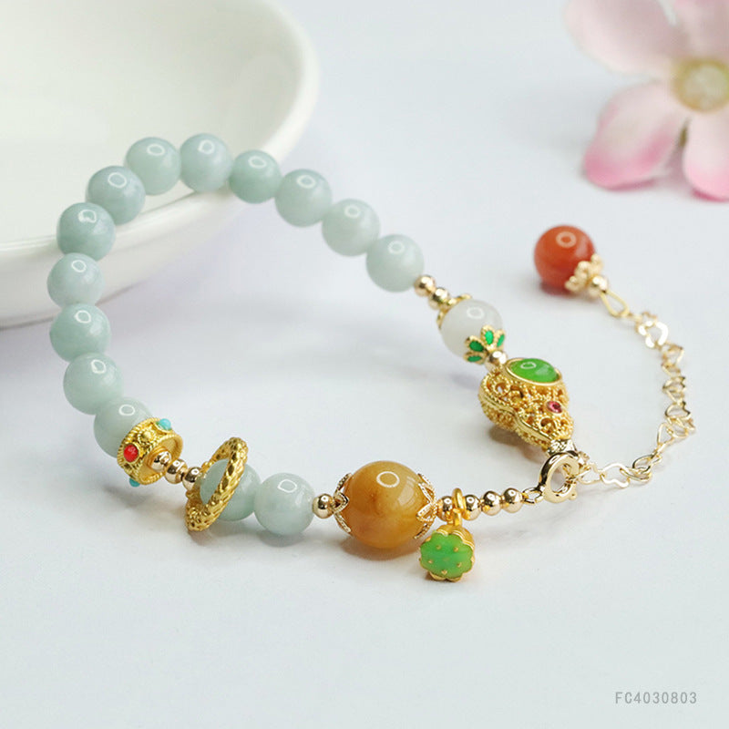 Jadeite Gourd & Round Bead Bracelet