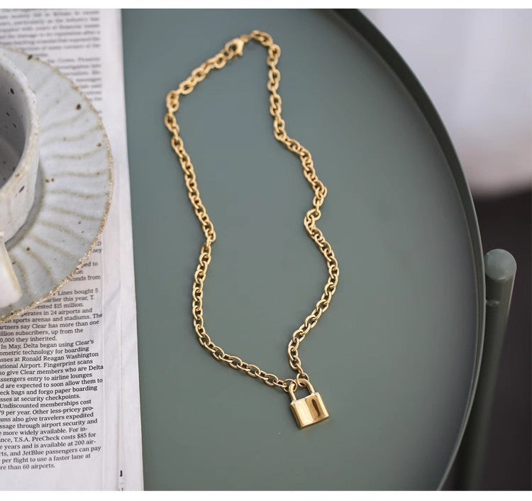 Planderful Jewelry Lock Head Pendant Necklace Steel Punk Style For Collarbone Chain